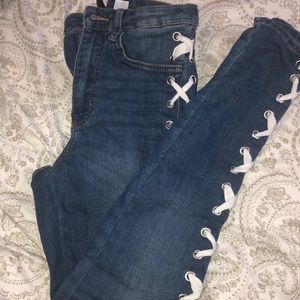 High waisted lace up pants